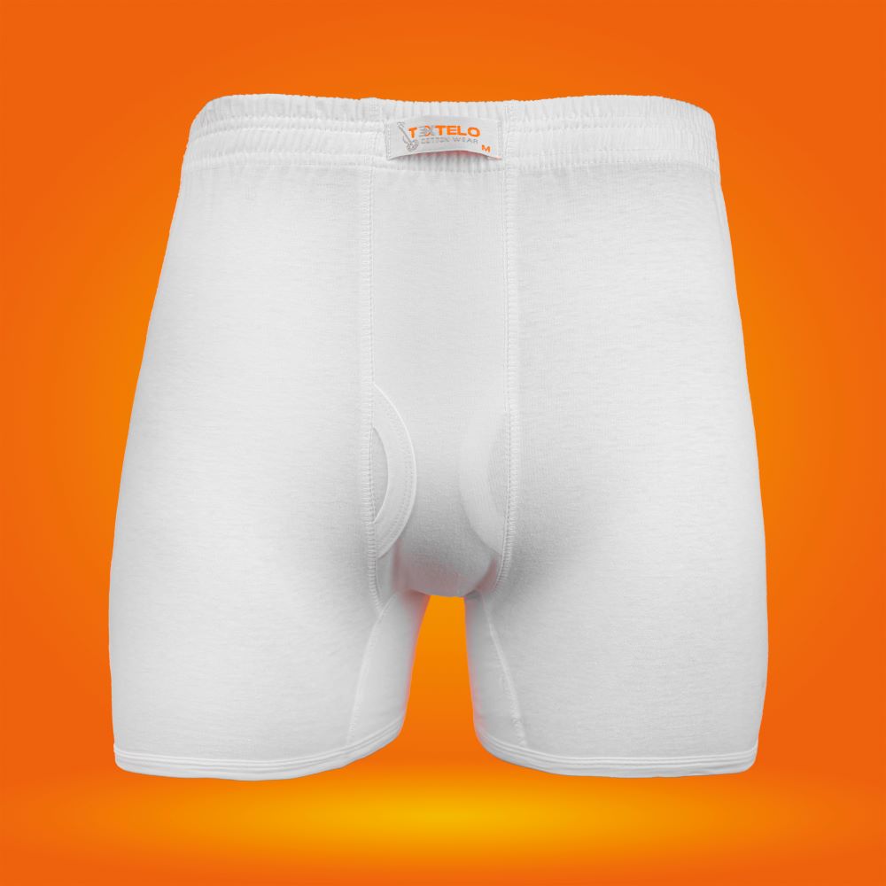 White boxer shorts combed Comfort-Fit Underwear for mens Cotton 100% Long Leg Short Briefs Open