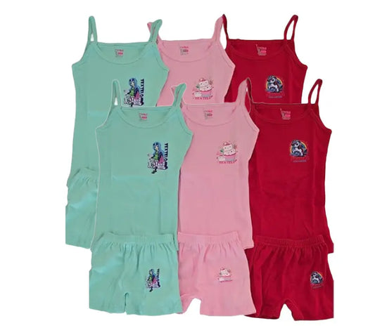 Girls Underwear 100% Cotton Vests And Briefs Set of colorful- printed