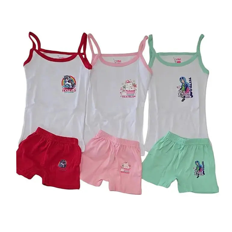 6-piece girls' 100% cotton underwear set with vests and briefs in two colors