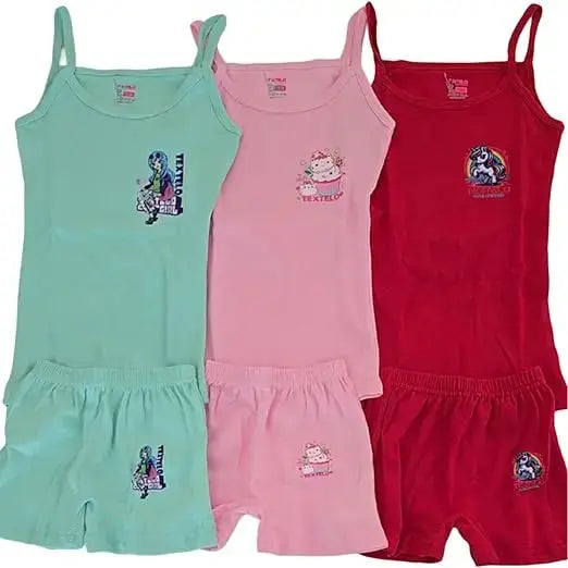 Textelo girls' 6-piece cotton underwear set – colorful vests and briefs in red, pink, green