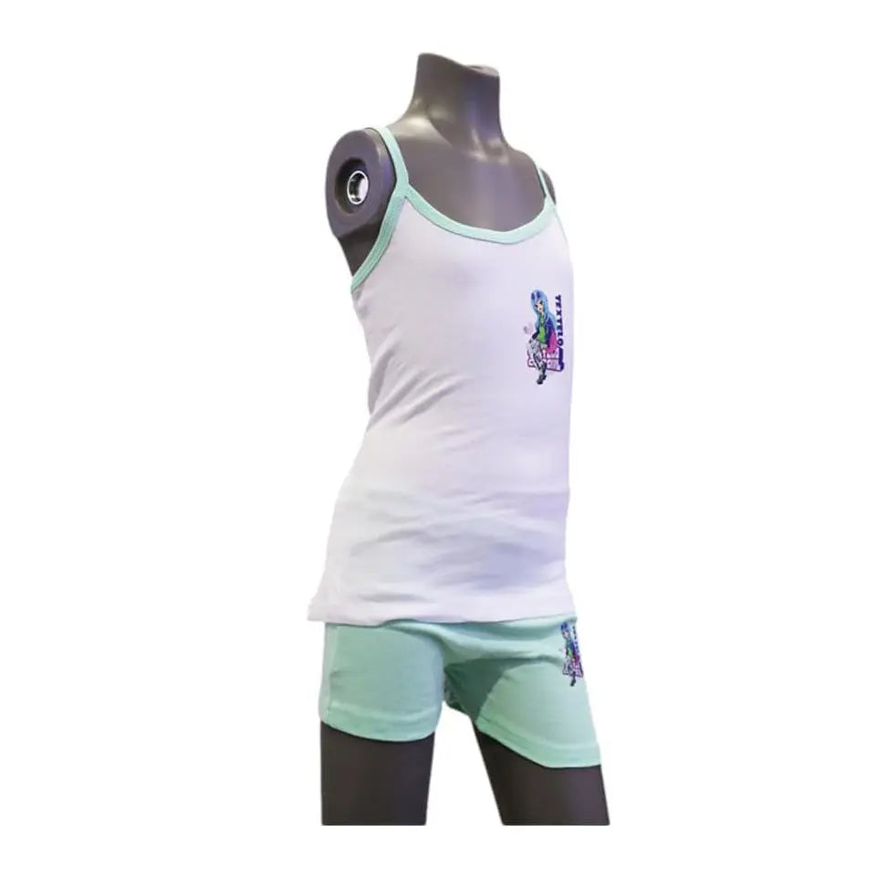 Girls 100% Cotton Underwear Set Vests and Briefs in Two Colors Green - Textelo