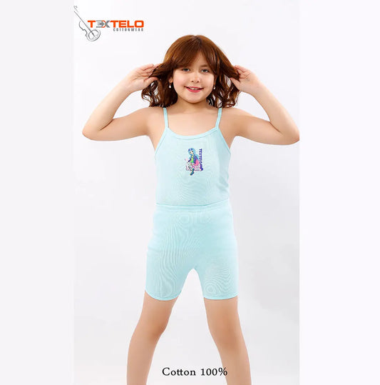 Girls Underwear 100% Cotton Vests And Briefs Set of Green Textelo