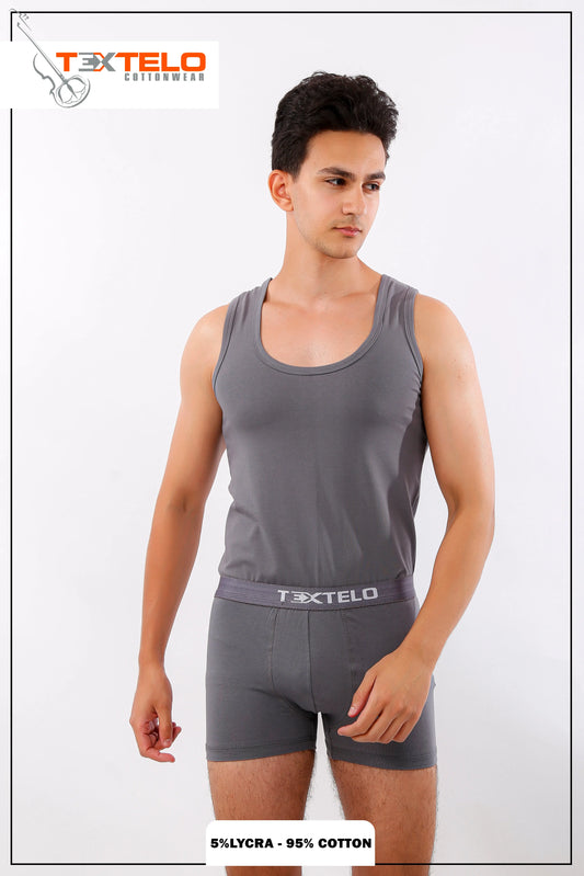 Mens Underwear Set Cotton T-Shirt & Trunk Boxer Gray Textelo