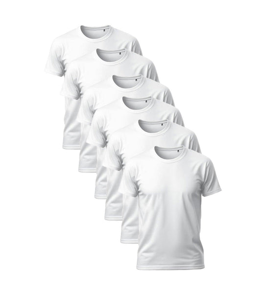 Pack of 6 Men's Combed Cotton White T-Shirts – Crew Neck, Short Sleeve Textelo