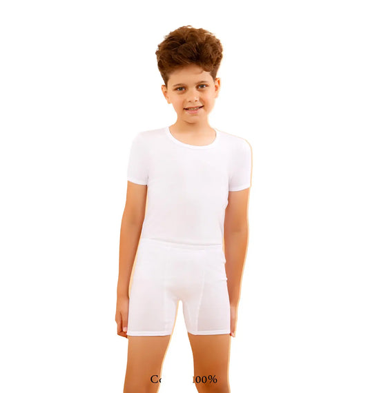 Boys Underwear 100% Cotton T-Shirt & Trunk Boxer White Textelo