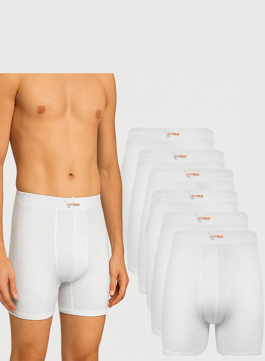 White boxer shorts combed Comfort-Fit Underwear for mens Cotton 100% Long Leg Short Briefs (6 Pack) Open Textelo